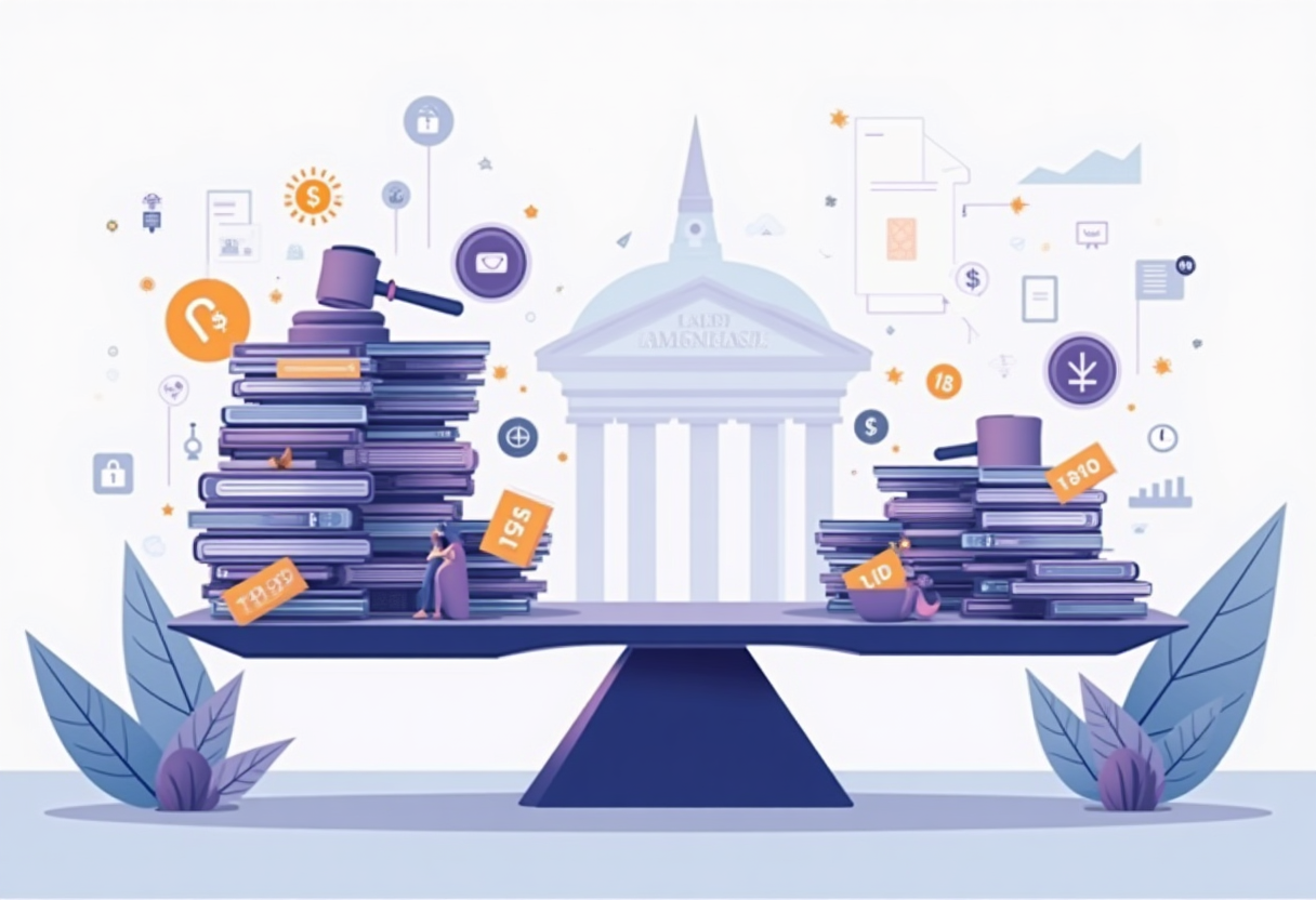 Ilustração moderna e institucional mostrando o impacto financeiro de falhas de privacidade na área trabalhista.